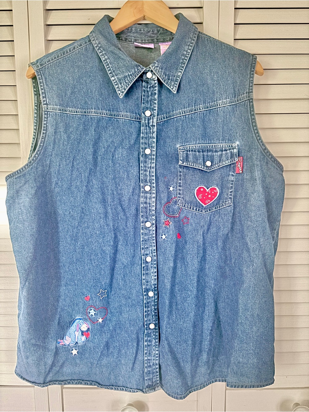Disney Eeyore Denim Sleeveless Button Shirt 18W 20W Patriotic 4th July Americana